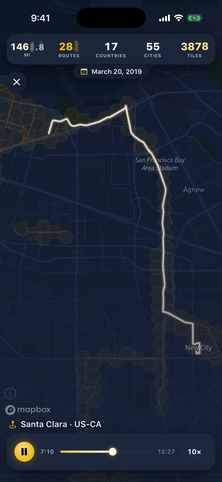 Live Replay in Soltra: routes drawing themselves onto the map of Manhattan mid-animation