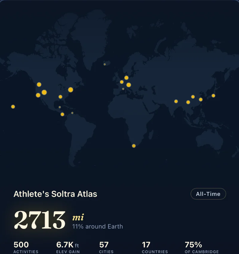 Second Soltra share card design with distance and territory stats